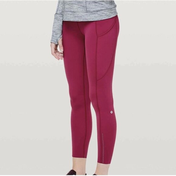 Lululemon Fast Free 7/8 Tight Leggings Pants Star Ruby Pink Reflective Size 6 - Picture 2 of 7